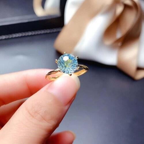 High Quality Sky Blue Topaz Gemstone Simple Ring S925 Silver Fine Fashion Charming Wedding Jewelry for Women Free Shipping