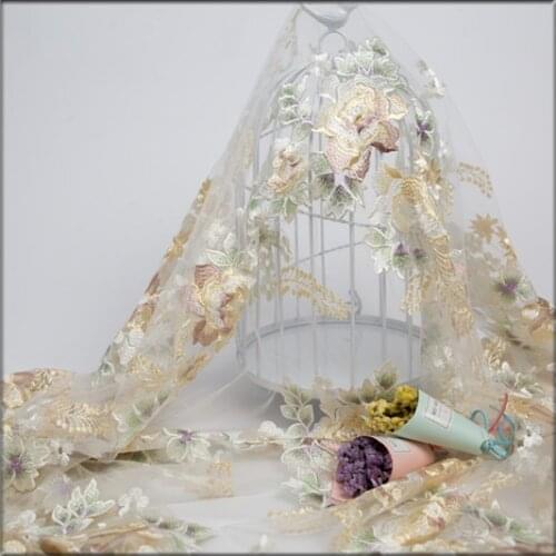 LASUI 1 y/1 lot Full Size flower embroidery lace fabric DIY handmade fabrics/garment accessories Wedding dress X0346