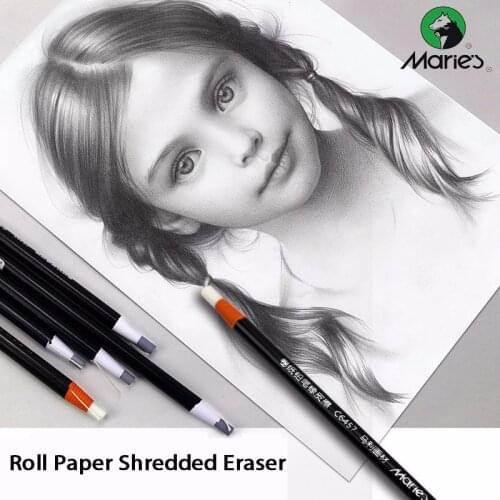 Maries 10/12PCS Set 5/7mm Cute Roll Paper Shredded Eraser Pencil Body Professional Sketch Rubber Erasers Kawaii School Supplies