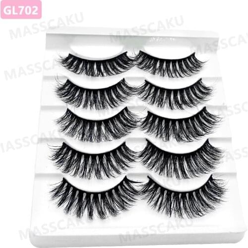 MASSCAKU 5 pairs 3D Mink Natural False Eyelashes Dramatic Volume Fake Lashes Makeup Eyelash Extension Silk Eyelashes