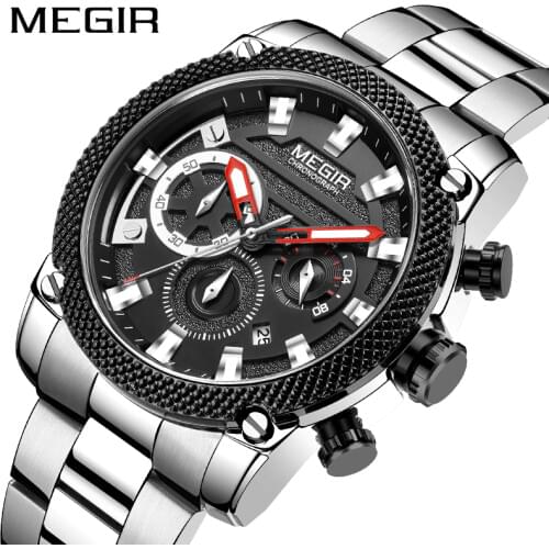 MEGIR 2021 New Black Mens Watches Top Brand Luxury Waterproof Chronograph Business Military Wrist Watch Man Clock Reloj Hombre