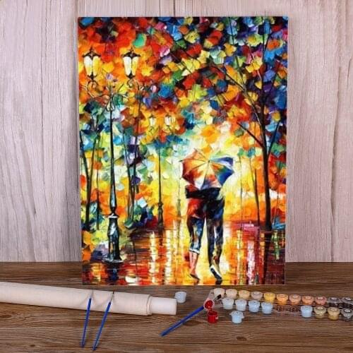 Landscape Rain City Night Street DIY Paint By Numbers Package Oil Paints 50*70 Oil Painting Wall Decoration Children Drawing