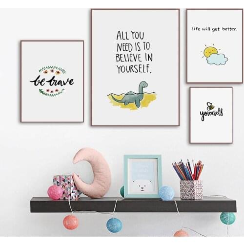 Nordic Inspirational Poster Wall Art Canvas Painting Dinosaur Cloud Sun Baby Nursery Decorative Kid Girl Bedroom Decoration