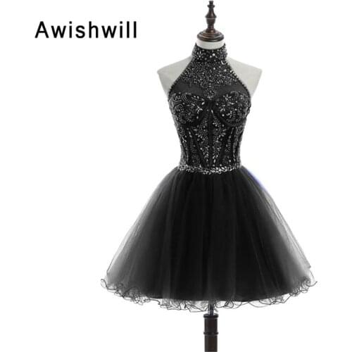 New Arrival Halter Backless Beadings Tulle Short Party Prom Dress Graduation Dresses Short Homecoming Dresses 2020