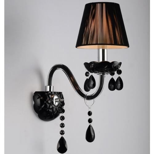 New Modern K9 Crystal Wall Lamp For Home Living Corridor Wall Sconce Light Stairs Lamp E27 Bulb Black Silk Fabric Lampshade W087