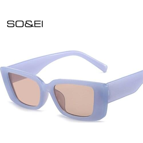 SO&EI Fashion Small Rectangle Sunglasses Women Vintage Jelly Blue Pink Eyewear Trending Men Colorful Sun Glasses Shades UV400