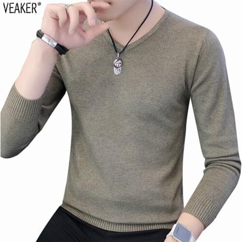 2020 Autumn Mens Sexy V-Neck Sweaters Pullover Male Solid Color Slim Fit Black Gray Sweater Tops Knitted Pullovers S-2XL