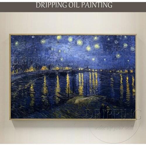 Excellent Artist Reproduce Van Gogh 1888s Starry Night Oil Painting for Wall Decor Hand-painted Night Landscape Oil Painting