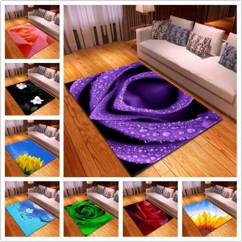 Valentines Day Party Decor Rug 3D Purple Roses Carpets Kids Room Play Mats Flannel Memory Foam Carpet for Living Room Area Rugs