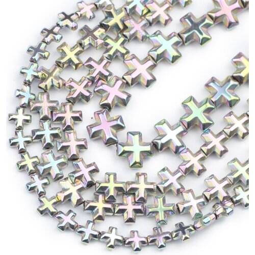 Cross Jesus Hematite Light Purple Natural Stone Spacer Charm Loose Beads For Jewelry Making Diy Bracelet Necklace 15'' 6/8/10MM