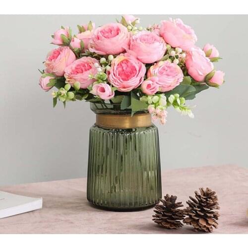 Rose silk peony fake flower rose wedding home DIY decoration high quality big bouquet moss accessories crafts white fake flower