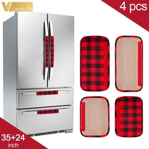 Buffalo Plaid Christmas Decoration For Home Door Handle Covers Microwave Oven Dishwasher Kitchen Handle Xmas
