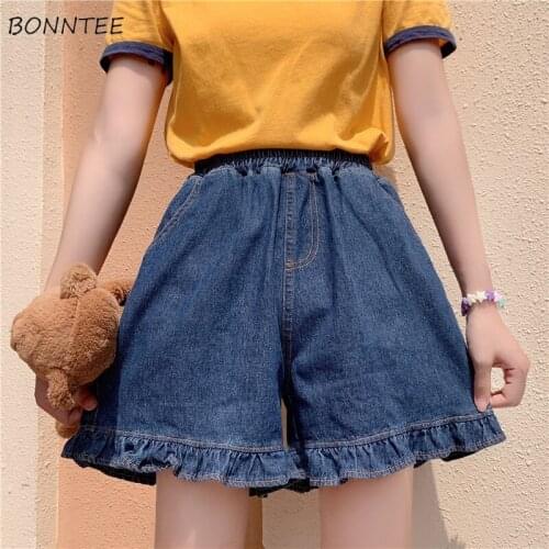 Shorts Women Chic Denim Summer High Waist Loose College Girls Bottom Japanese Style Sweet Retro Simple Pure Teens Clothing Basic
