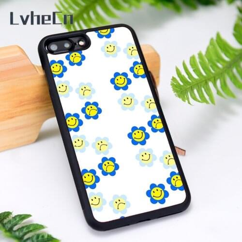 LvheCn Silicone Rubber Phone Case Cover for iPhone 6 6S 7 8 Plus X XS XR 11 12 Mini Pro Max Blue Smiley Flowers Pack