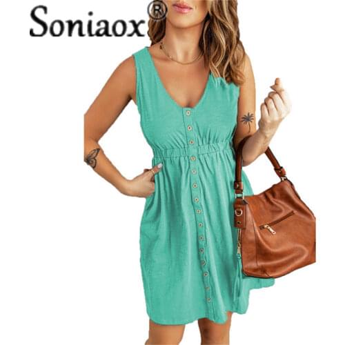 Soniaox Solid Summer Dresses