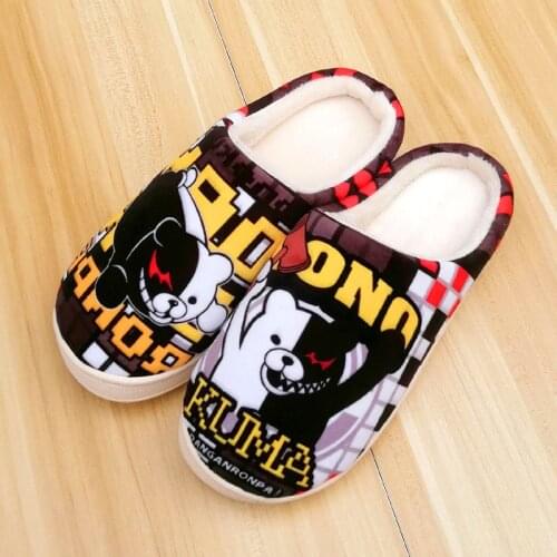Anime monokuma Slippers men Kawaii Japanese Slippers women Cartoon Goku unisex Plush Warm Home lovers Cotton Large size shoes
