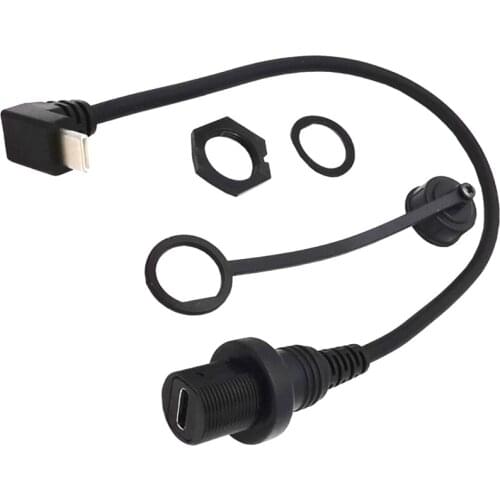 USB-C 90 degree male to female IP67 waterproof cable type c 3.1 car ship dashboard panel mount connector extension cable