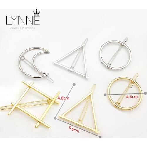 Hot Women Fashion Gold Color And Silver Color Barrettes Round&Triangle Metal Hairpin Geometry Graphics Hair Clips Decorative