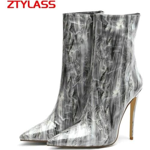 Big Size Womens Shoes 34-45 Fashion Zipper Multicolor Women Ankle Boots Ladies Pointed Toe Autumn Winter Thin High Heel Boots