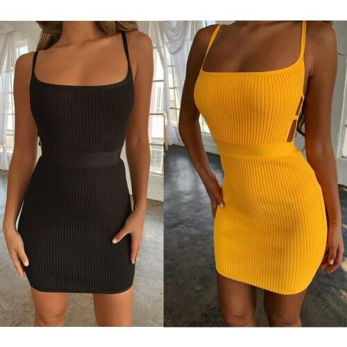 Fashion Summer Women Sexy Bandage Hollow Out Dress Sleeveless Backless Bodycon Party Club Dress Mini Wrap Dress