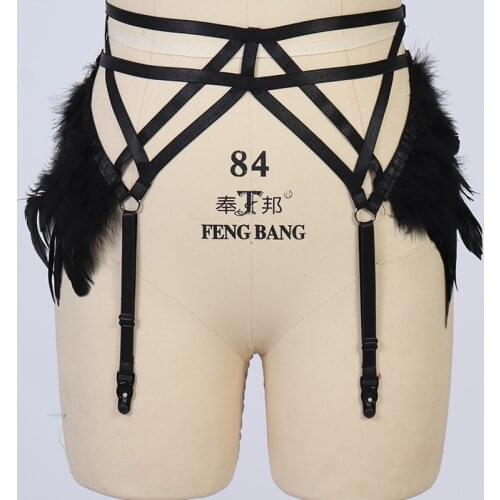 Feather Goth Body Harness Pole Dance Bondage Garters Stockings Leg Harness Punk Garter Belt Women Sexy Lingerie Body Cage