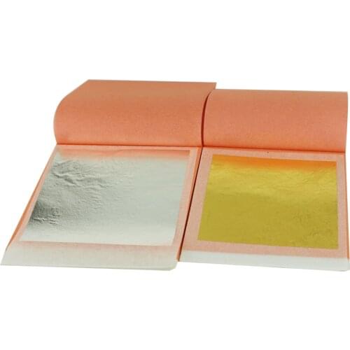 2 Transfer Booklets of 50 Leaves One Pure Silver Foil 95x95mm and One 24k Real gold leaf 80x80mm - Edible gold silver leaves