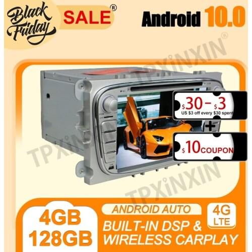 4+128G PX6 Android 10 Carplay DSP For Ford Mondeo 2007-2010 Silver Multimedia Player Auto Radio Tape Recorder GPS Navi Head Unit