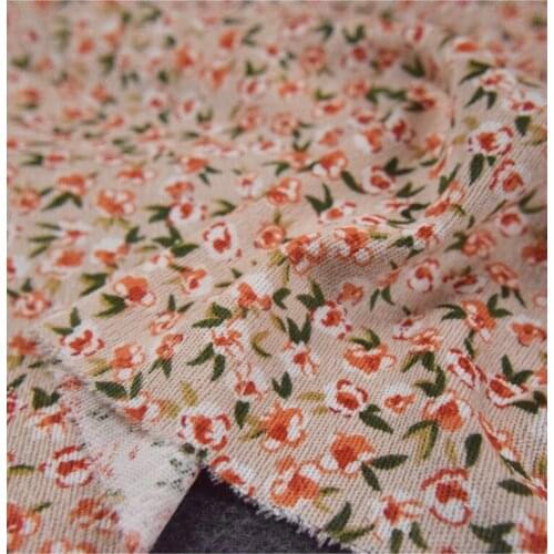 50*150cm Nude Pink Orange Small Floral Corduroy Printed Fabric Dress Womens Clothing Soft Fine Corduroy Handmade DIY Fabric