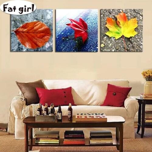 5D Diamond Painting Colorful leaves Diamond Embroidery full square round drill DIY Mosaic diamond picture Triptych decoration