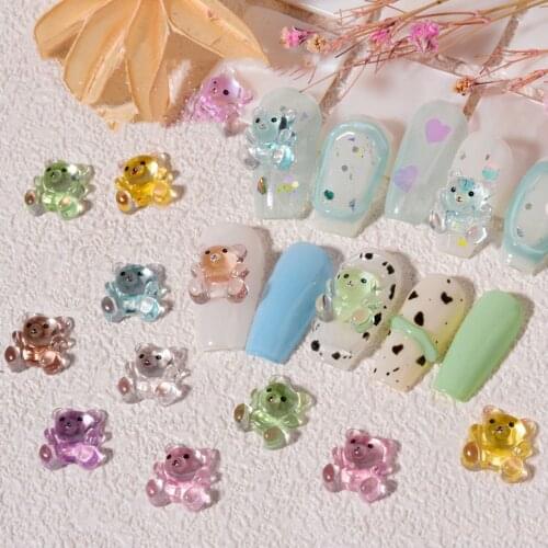 8PCS Cartoon Bear Nail Decoration Ice Transparent Cute Three-dimensional Crystal Nail Jewelry Nail Decoration Candy Bear