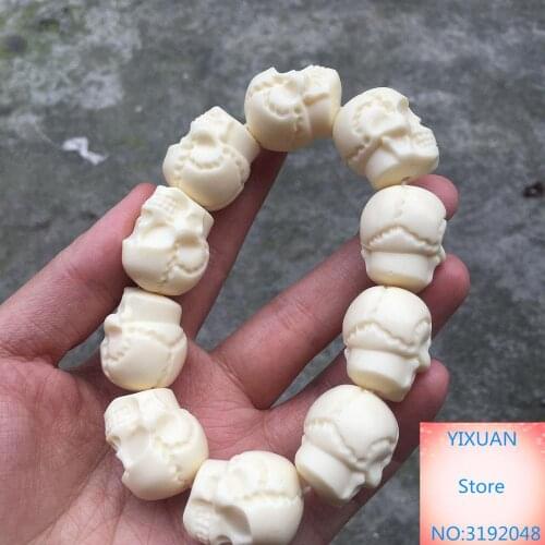 Fruta de marfil cráneo tallado espíritu malvado pulsera de La Fortuna, fruta de marfil tallado dragón juego perla nube Bu