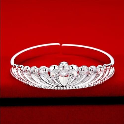 Charmhouse Pure Silver Bangles For Women Crown Cuff Bangle & Bracelet Wristband Pulseira Femme Wedding Bridal Jewelry Bijoux