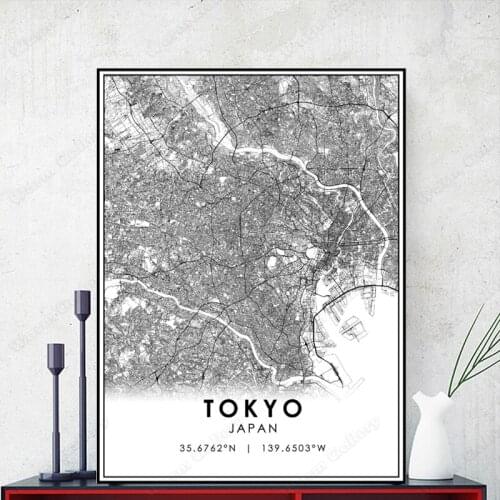 Black and White Japan City Map The Tokyo City Map Poster HD Print Wall Art Canvas Nordic Landscape Painting for Home Decor