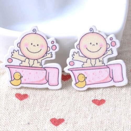 No Holes Pink Lovely Baby painted Decorative Wooden Buttons For Scrapbooking Craft 20pcs 33x35mm MT0221X