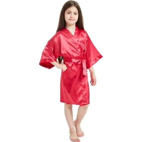 Kids Bathrobe Satin Children Summer Bath Robes Bridesmaid Birthday Girl Dress Silk Children Girls Bathrobe Nightgown Robe