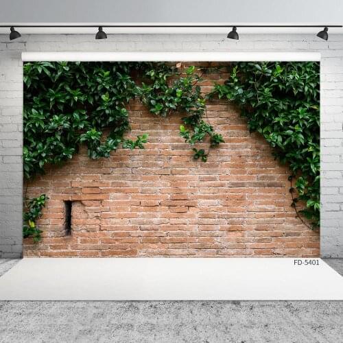 Brick Wall Green Plant Photography Background Vinyl Cloth Backdrop for Baby Children Portrait Pets Toy Photoshoot Photo Studio