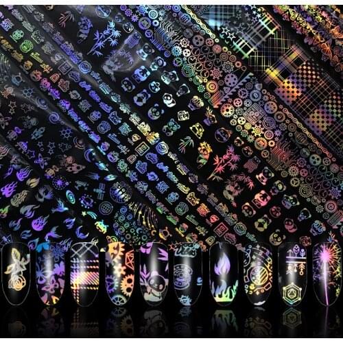 4*100cm/Roll Holographic Nail Foil Flame Dandelion Panda Bamboo Holo Nail Art Transfer Sticker Water Slide Nail Art Decals