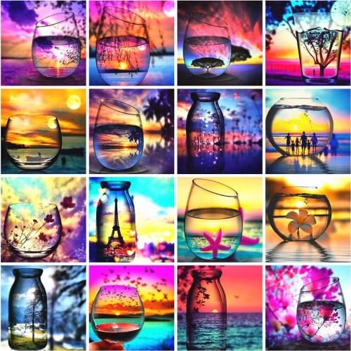 Huacan 5D Diamond Mosaic Landcape Art Kits Diamond Painting Embroidery Sunset Decor Sale