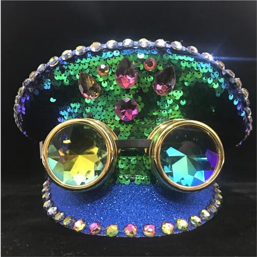 Steampunk Unisex Men Women Authentic Green Police Hat With Metal Classes Performance Military Hat Captain Hat