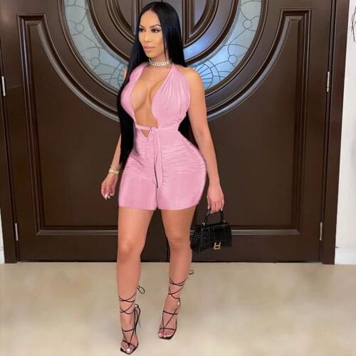 2021 High Quality New Design Playsuits Solid Halter Strapless Backless Summer Sexy Bodycon Rompers