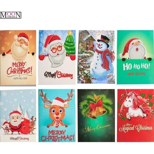 MOONCRESIN Diamond Painting Cartoon Mini Santa Claus Merry Christmas Paper Greeting Postcards Craft DIY Kids Festival Greet Card
