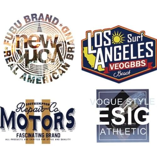 Tide brand starry sky letter round square boys clothes printing heat transfer sticker vinyl hot tear patch iron on men clothes