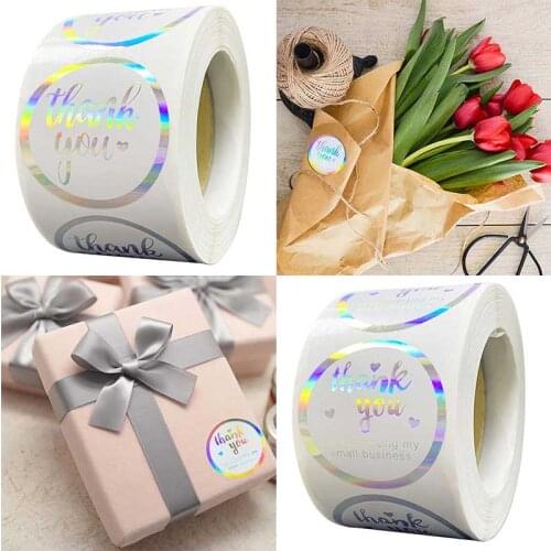 Rainbow Laser Thank Purchasing Sticker Label Stickers Adhesive Labels For Business Commodity Packaging Supplies 500 Pcs/Roll