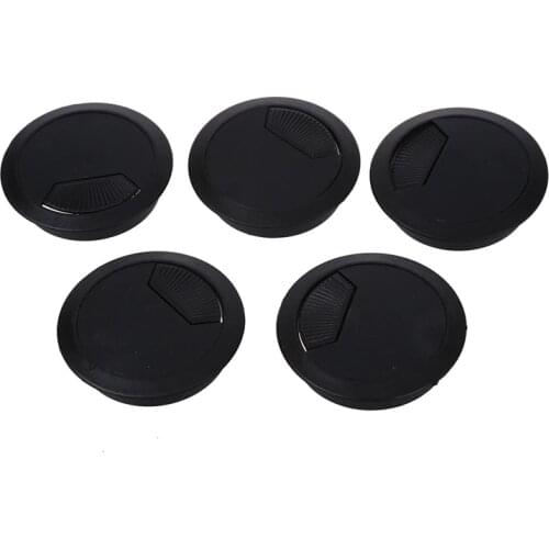 New 5 Pcs Home Office Desk Table Computer 60mm Cable Cord Grommet Hole Black