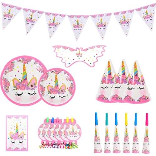 Unicorn Disposable Tableware Unicorn Party Supplies Paper Plate Cups Napkins Unicorn Birthday Party Decoration Baby Shower Girl