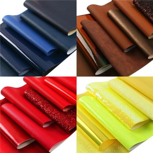 Solid Color Series Faux Leather Sheets Glossy Glitter Jelly Lychee Holographic Synthetic Leather Fabric Set for Sewing Crafts