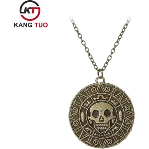 Pirates of the Caribbean Skull Coin Pendant Necklace Vintage Alloy Men/Women Chain Jewelry Wholesale