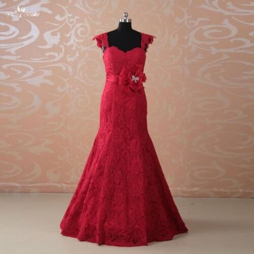 RSW467 Wide Straps Sweetheart Vintage Lace Red Mermaid Wedding Dress