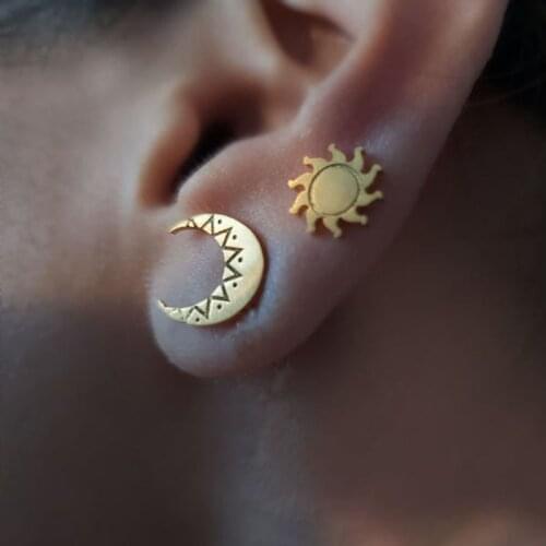 Minimalism Celestial Earrings Stainless Steel Moon And Sun Earings Fashion Jewelry Womens Rose Gold Accessories Christmas Gifts