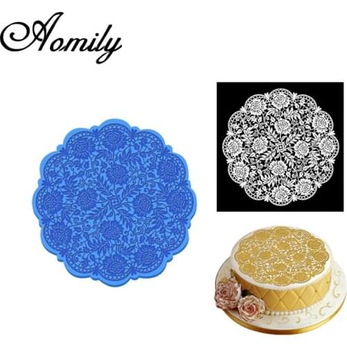 Aomily 18cm Round Silicone Mold Wedding Cake Decorating Tool Beautiful Flower Lace Fondant Mold Icing Mat Pad Pastry Baking Tool